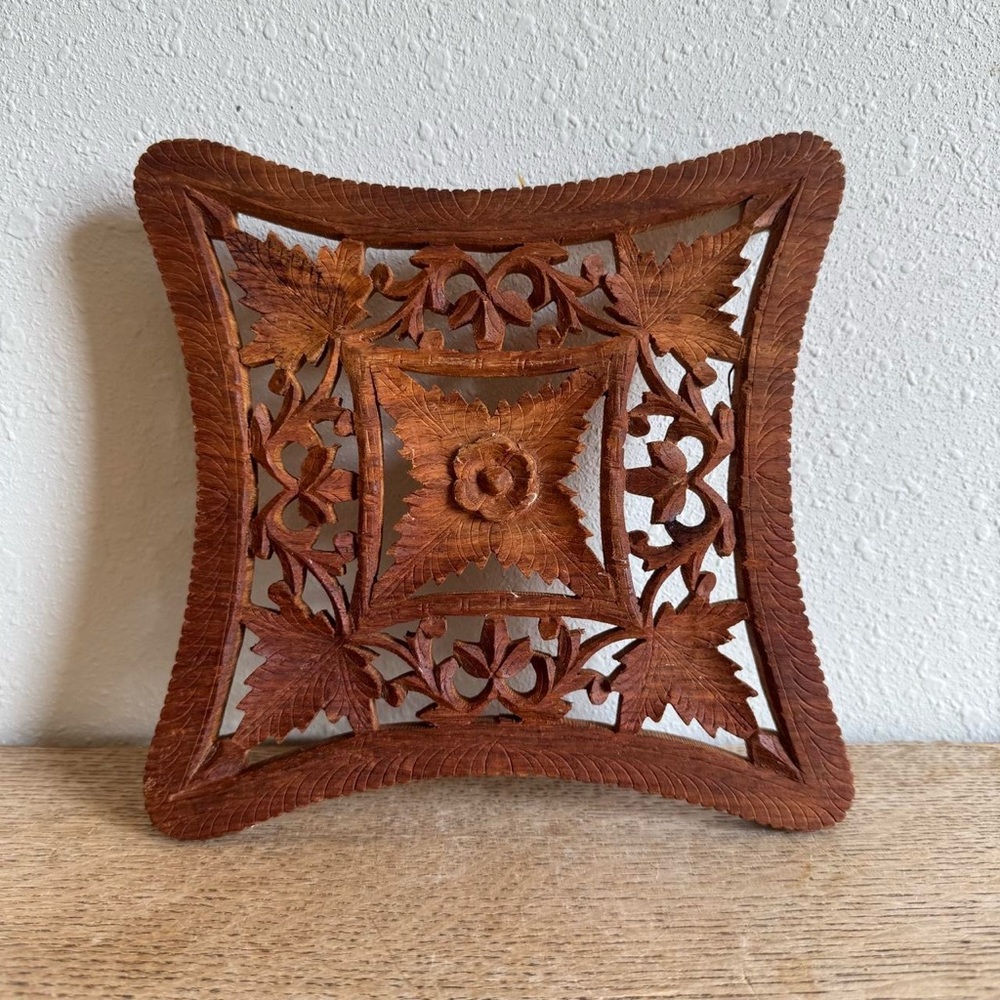 Hand Carved Wooden Trivet, Plant Stand, Wall Decor